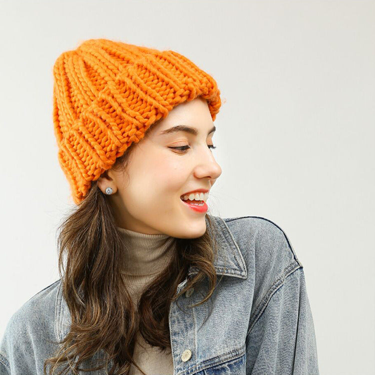 Woolen Hat For Women Autumn And Winter Icelandic Wool Rugged Cycling All The Way To Warm The Thick Needle Wool Hat Doba orange